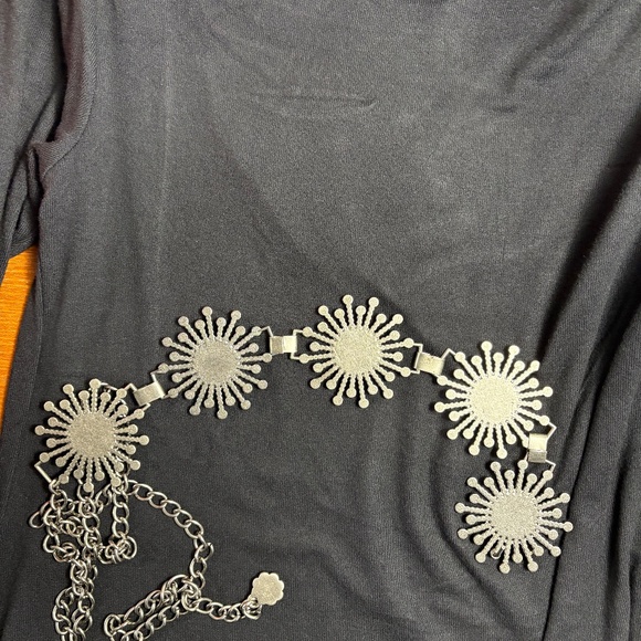 Vintage Chico's "Turquoise", Clear Crystal & Metal Chain Belt - Picture 6 of 9